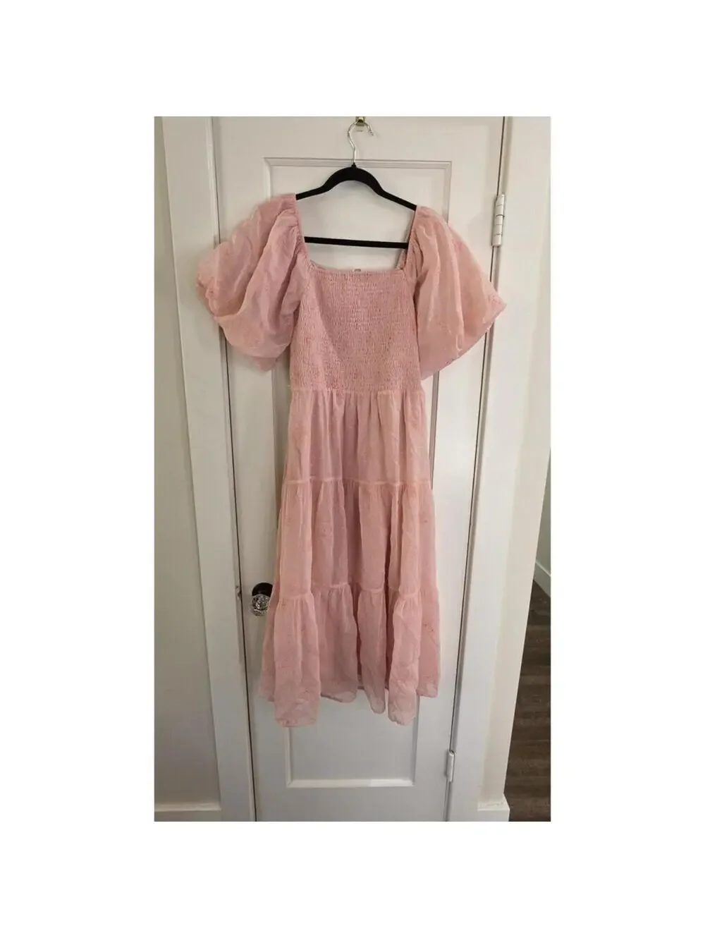 Listicle Pink Floral Embroidered Puff Sleeve Long Dress Size L